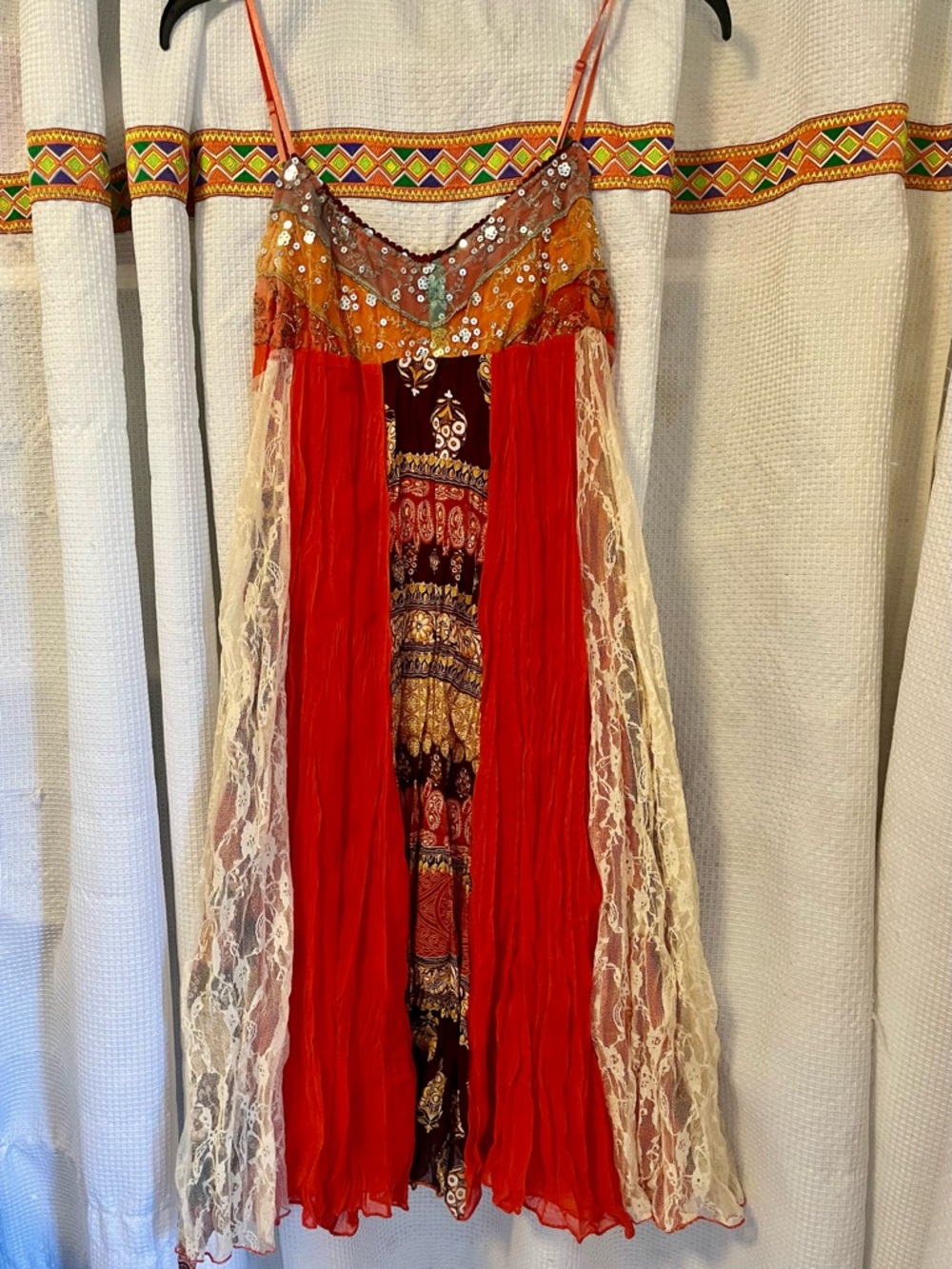 Patchwork Boho Festival Beaded Dress Size Large